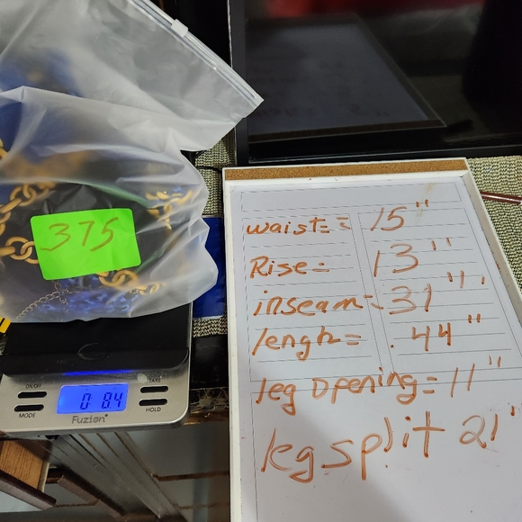 NEW LOOK BLUE/GOLD CHAIN SPLIT HEM HIGH WAIST TROUSERS SIZE LARGE - Picture 15 of 16